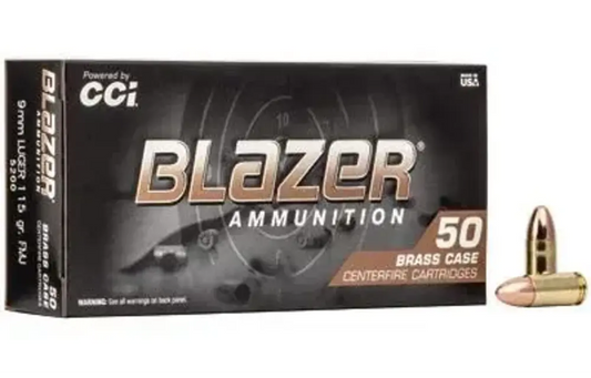 CCI 5200 Blazer Brass Centerfire Pistol Ammo 9mm Luger 115Gr 50Rnd